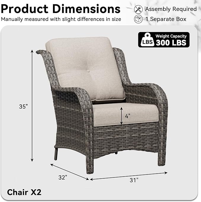 Patio Chairs Set of 2, Outdoor Wicker Patio Furniture Set with Thickened Olefin Cushions, High Back and Deep Seating, Wide Curved Armrest Hand-Woven PE Rattan for Porch, Deck, Beige