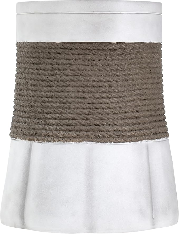 Outdoor Side Table, Small Pedestal End Table with Woven Texture & Scalloped Base, Farmhouse Vintage Accent Table for Indoor Outdoor Living Room Bedroom Patio, No Assembly, 14" D x 16.9" H