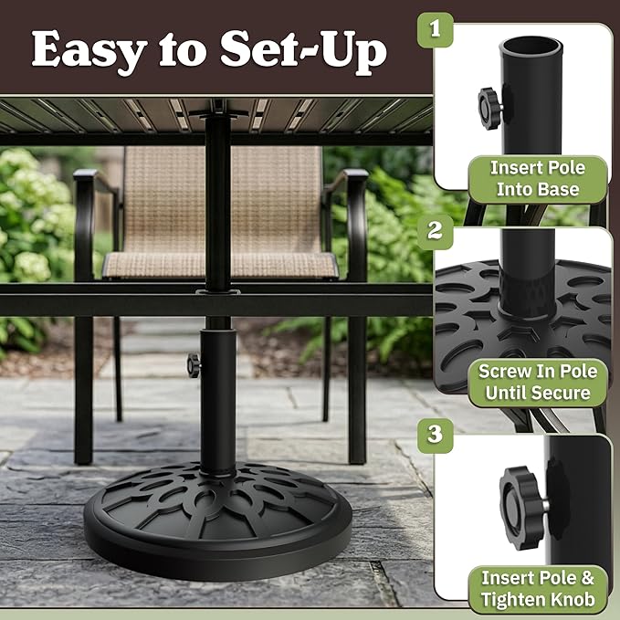9FT Round Patio Umbrella with 19lb Weighted Base - Easy Crank, Vented Canopy Outdoor Umbrella for Shade - For Deck, Balcony, Porch, Backyard, or Pool by Pure Garden (Champagne)