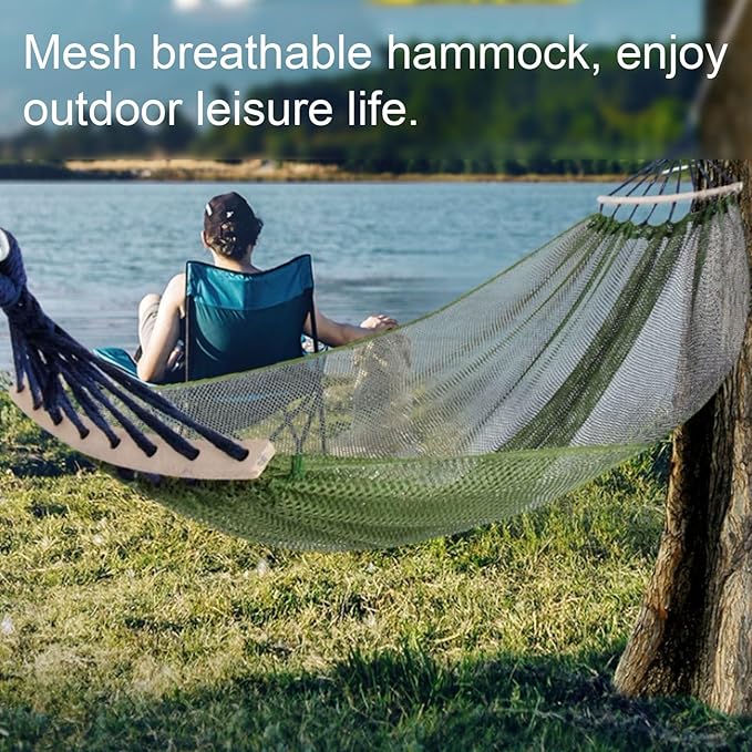 Portable Polyester Hammock Mesh Breathable Outdoor Camping Lightweight with Balance Bar Portable Tree Hanging Hammock Comfortable(White)