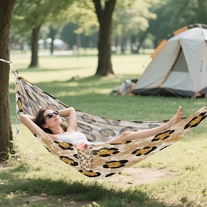 Hammocks for Outside Leopard Pattern Camping Hammock Portable Hammocks with Tree Straps and Carry Bag Camping Accessories for Hiking Beach Outdoor