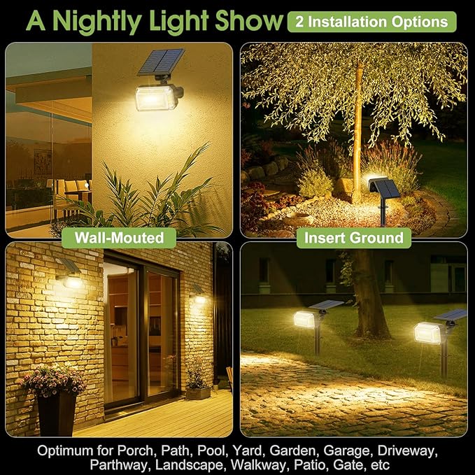 WENATY 102 LED Solar Spot Lights Outdoor Waterproof IP65, Adjustable Landscape Spotlights, [8 Pack/4 Modes] Auto On/Off Solar Powered Flood Lights for Outside Yard Garden Wall Pathway (Warm White)