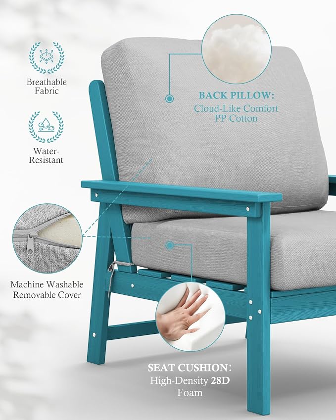 Ciokea Modular Patio Furniture Set with Thicked Cushions, 7Pcs All-Weather Outdoor Conversation Set with Coffee Table & Side Table, Modern Sectional Sofa Set for Deck (Blue Frame/Grey Cushions)