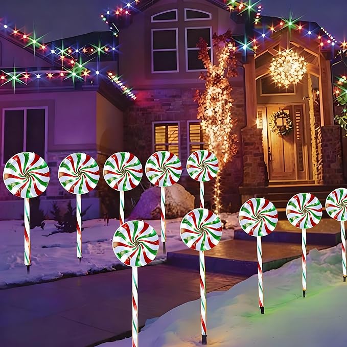Christmas Solar Lollipop Pathway Lights 5 Pack Outdoor Candy Cane Stake Light with Bow Waterproof Walkway Xmas Outsides Garden Yard Lighting Landscape Decorative Decoration