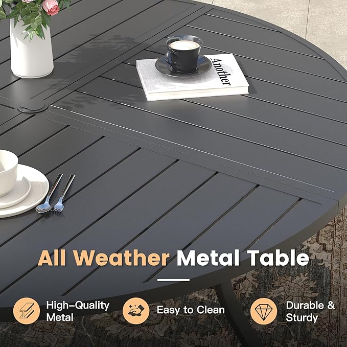 Patio Table and Chairs Sets for 8, Outdoor Dining Set with 8 Stackable Dining Chairs and 54" x 54" Round Thick Slatted Table for Backyard, Deck, Lawn, Garden, Red & Black