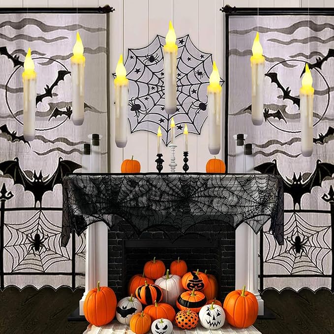 12 Pack LED Taper Candles Battery Operated with Remote, Flameless Flickering Halloween Floating Candle Lights Outdoor Electric Fake Candle Bulk for Chandelier Holder Christmas Party Decorations