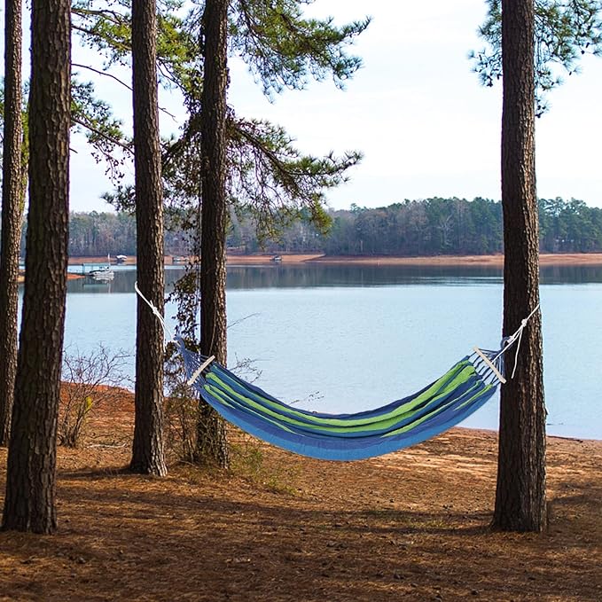 Artibetter Double Canvas Travel Hammock for Two People with Duckbill Buckle Anti-tip Design, Indoor Outdoor Backyard Beach Camping Hiking Garden Use
