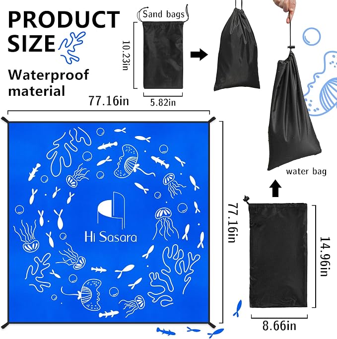 Hi Sasara 6.56 X 6.56 ft Beach Puddle Pool,Blue Ocean Pattern Baby Beach Portable Pool for Kids Boys and Girls (Blue)