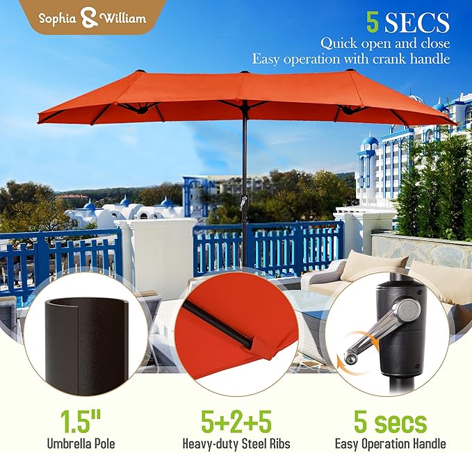 Sophia & William Patio Set with Umbrella 8 Pieces Outdoor Dining Set for 6 with 13ft Large Patio Umbrella Red, 6 x Swivel Patio Chairs with 59" Dining Table for Lawn Garden