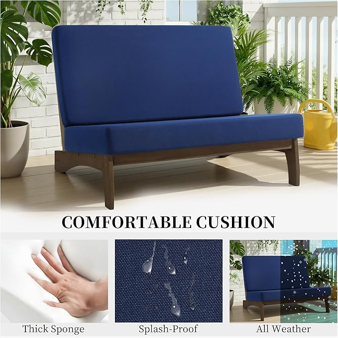 UIXE 6 Pieces Wood Patio Furniture Sets, 2 Patio Loveseat, 2 Patio Bistro Chair, All Weather Outdoor Sectional Sofa Furniture Backyard Conversation Set with Coffee Table - Navy
