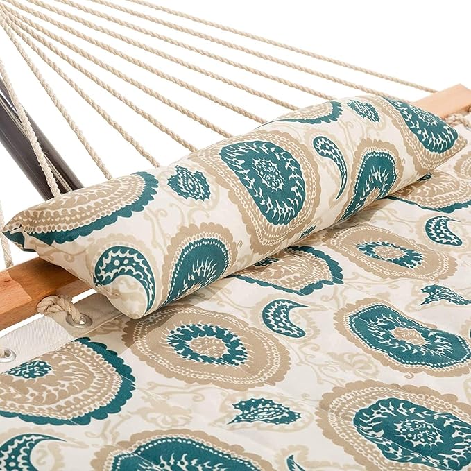 Castaway Living Large 2-Person Quilted Hammock with Stand & Pillow – Medallion, 10 ft. L x 52 in. W, 350 lb Capacity, Weather-Resistant Polyester, Portable Space-Saving Frame