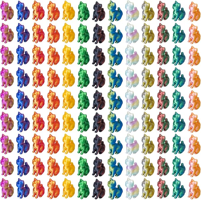 100pcs Mini 3D Printed Animals Tiny Animals Plastics Figures Miniature Little Small Cat Figurines Bulk for Micro Fairy Garden Landscape Accessories Hide Crafts Decor Aquarium