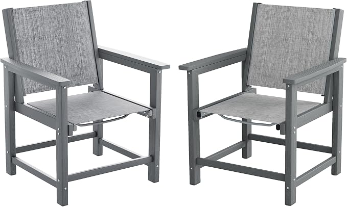 UDPATIO HDPE Patio Dining Chairs Set of 2 with Teslin Fabric Heavy Duty Outdoor Chairs All-Weather Resistant Seating for Poolside, Deck, Garden, Backyard, Light-Grey