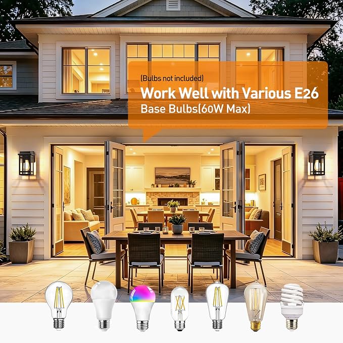 Outdoor Wall Light Fixtures 9.76'', Porch Lights Lantern, 2 Pack | Waterproof Exterior Modern Matte Black Wall Mount Lighting, Anti-Rust E26 Socket Outside Scones for Front Door Garage Patio