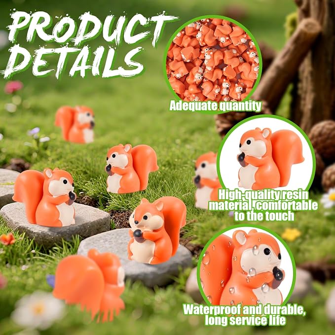 50 Pcs Mini Squirrel Figurines, 2.1 x 1.4cm Resin Squirrel Decor Bulk