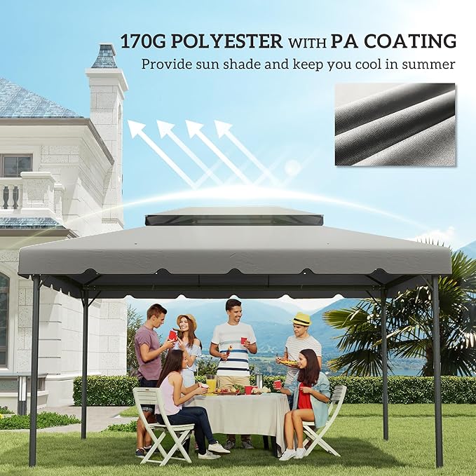 Outsunny 13' x 10' Gazebo Replacement Canopy, Gazebo Top Cover with Double Vented Roof for Outsunny 12.8' x 9.5' Frame for Garden Patio Outdoor (TOP ONLY), Light Gray