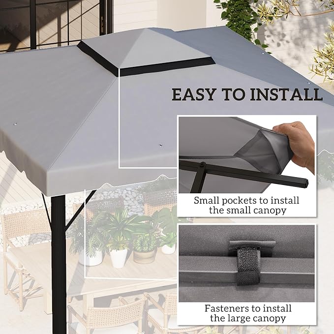 Outsunny 10' x 10' Gazebo Replacement Canopy, Gazebo Top Cover with Double Vented Roof for Outsunny 9.7' x 9.7' Frame for Garden Patio Outdoor (TOP ONLY), Light Gray