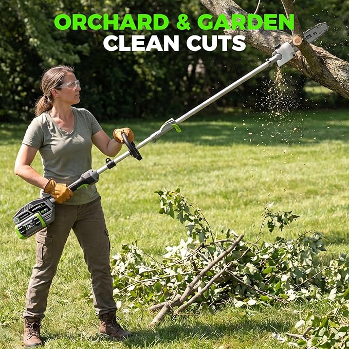 15-FT Cordless Pole Saw 60V Electric Power PoleSaw for Tree Trimming With Pole 10" Cutting Power Max Reach 2.5AH Battery