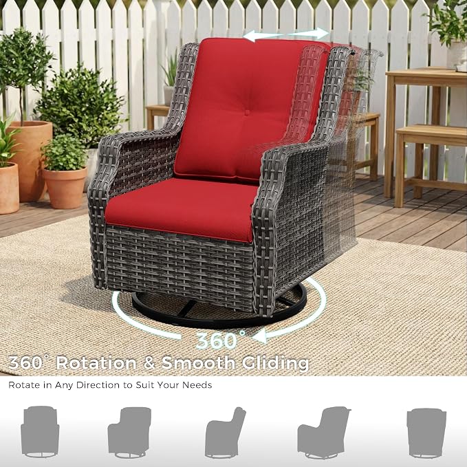Outdoor Patio Furniture Set, 7 Piece Wicker Patio Furniture with Thick Cushions, Curved Armrest, Deep Seating, Outdoor Swivel Rocker Chairs for Porch, Deck, Balcony