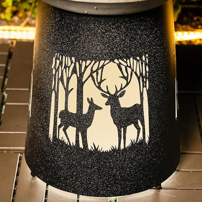 Outdoor Water Fountain with LED Lights Deer Forest Design Garden Water Fountain with Rolling Ball Modern Patio Backyard Water Feature Decorative Resin Fountain for Yard Porch Lawn Decor 32 Inch