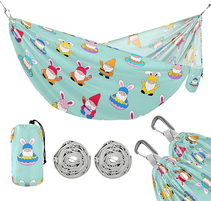 Camping Hammock Outdoor Hammocks for Outside Gnome Cartoon Cute Beach Trees Portable Lightweight with Pockets Tree Straps Indoor