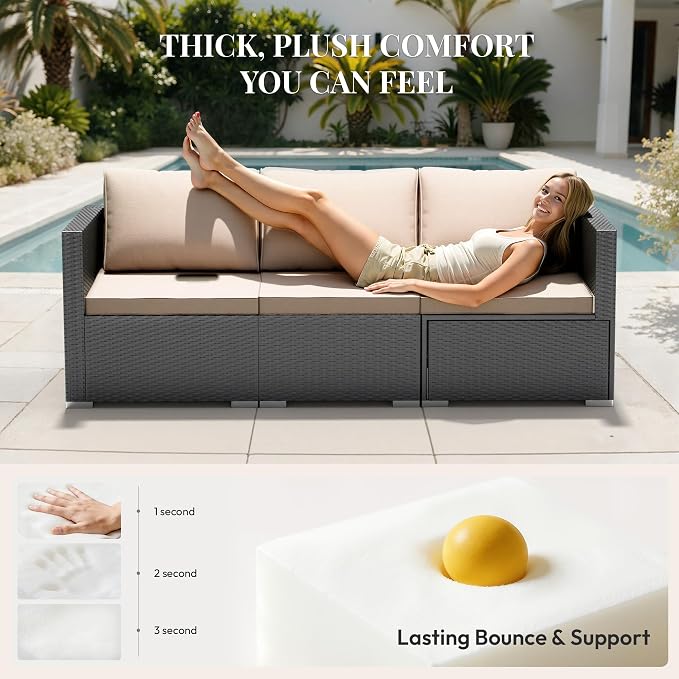 WWR Patio Furniture Set 5 Piece - Wide Armrests - All-Weather Wicker Rattan Outdoor Patio Conversation Couch Sets, Modular Sectional Sofa for Garden, Patio, Poolside, Backyard, Balcony, Porch,Khaki