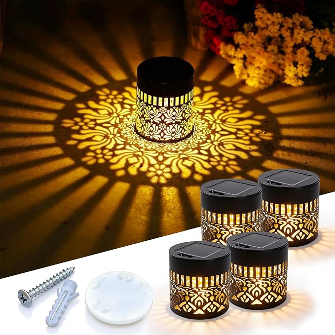 Decorative Solar Mandala Lights, 2026 New Mandala Solar Lights Outdoor, Mandala Theme Waterproof Fence Light, Shadow Projection Landscape Lighting for Backyard,Patio,Walkway,Lawn,Porch Decor (#A,4)