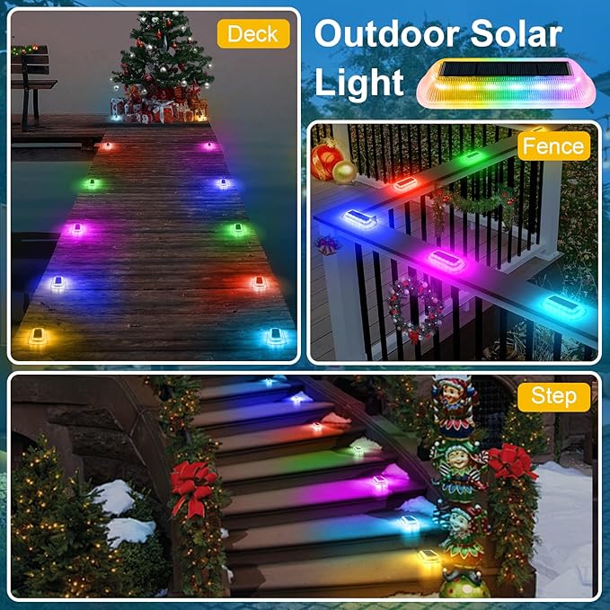 T-SUN Solar Deck Lights Outdoor Waterproof, Deck Lights Solar Powered, Driveway Marker Light for Fence Front Door, Step, Stair, Garden, Sidewalk, Pathway, Dock Porch, Backyard (Multicolor, 4 Packs)
