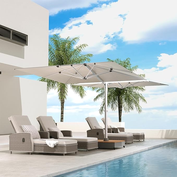 Grand patio 10x10 FT Large Patio Umbrella with Base, Double-Sided Outdoor Cantilever Aluminum Umbrella, Offset Umbrella with Cover for Commercial Use, Poolside, Deck, Backyard, Gray