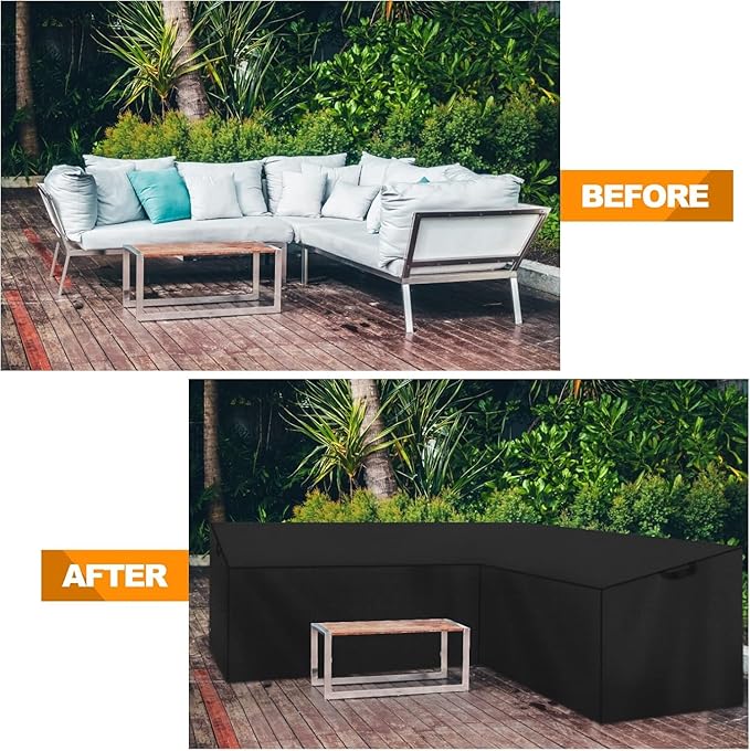 Patio Sectional Sofa Cover, Waterproof Outdoor Couch Cover, Lawn Patio Furniture ,Rip Stop,Anti UV,Oxford V Shaped Sectional ,Corner Sofa Protector Covers (Black, 84.6x84.6x31x33.5 in)