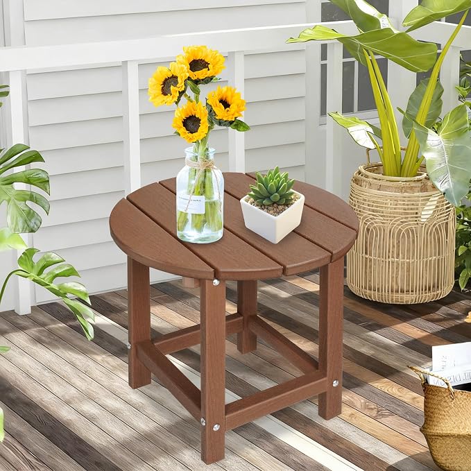 LZRS Adirondack Patio Side Table End Table, Outdoor Coffee Tables for Patio, Backyard,Pool, Indoor Companion, Easy Maintenance & Weather Resistant(Brown)