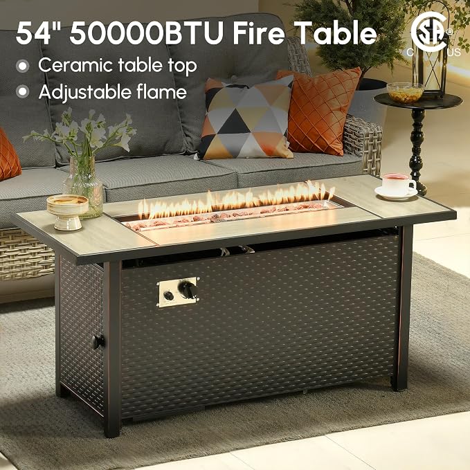 9 Pcs Outdoor Sectional Patio Furniture Set with Fire Pit Table and Swivel Rocking Chairs - All Weather Wicker Modular Outside Sectional Couch,Patio Seating Outdoor Conversation Sets,Dark Grey