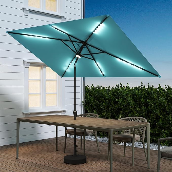 C-Hopetree Rectangular Outdoor Patio Market Umbrella with Solar LED Lights 6.5 x 10 ft