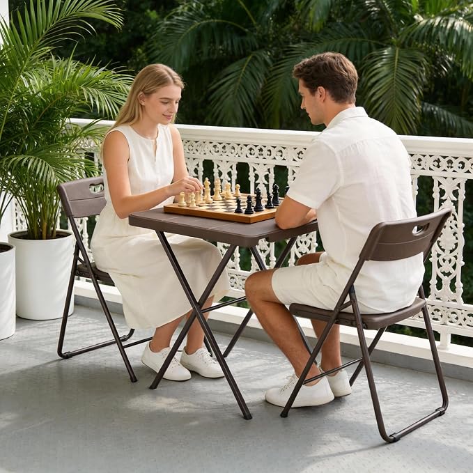 Folding Table, 27 Inch Square Folding Table, No Assembly Portable Camping Picnic Table, Heavy Duty Steel Frame Outdoor Coffee Table, Patio Card Table for Small Spaces, RV, Parties, 400 LBS Capacity