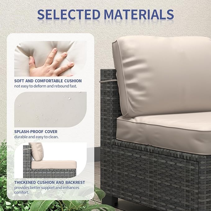 GarveeHome 7 Piece Patio Furniture Set, PE Rattan Wicker Sectional Sofa Set with Cushions & Glass Top Coffee Table, Outdoor Conversation Furniture for Garden, Balcony, Porch, Backyard