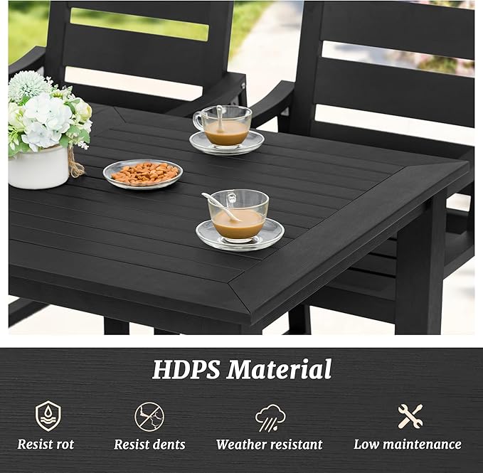 Cozyman HDPS Outdoor Dining Chairs, 350LBS, Patio Dining Chairs with Armrest, All Weather Outdoor Kitchen Chairs with Square Frame Legs for Outdoor Indoor, Lawn, Garden, Backyard, Black