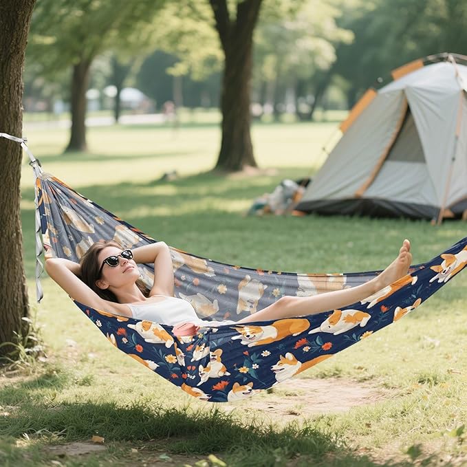 Camping Hammock Outdoor Hammocks for Outside Corgis Cute Dogs Beach Trees Portable Lightweight with Pockets Tree Straps Indoor