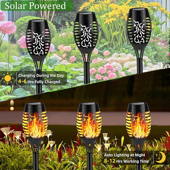 Solar Flame Lights Outdoor, 6 Pack Solar Torch Light with Flickering Flame for Garden Decor - Waterproof 12 Led Torches for Outside, Yard Lights Halloween for Lawn Patio Pathway Lighting