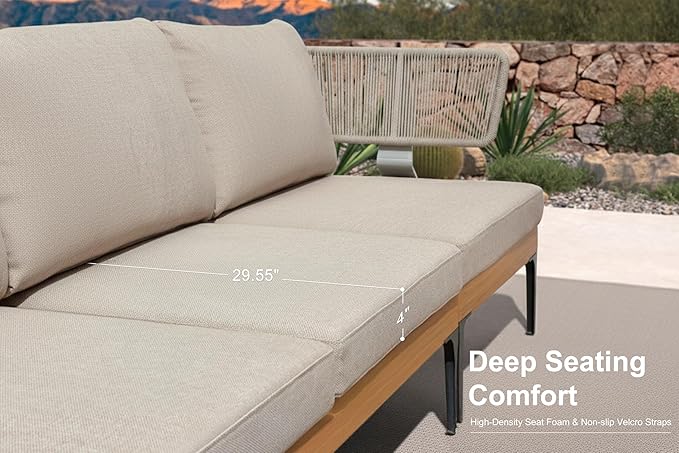 PURPLE LEAF Patio Furniture Set Outdoor Sectional Sofa with Coffee Table Cushions and Pillows Wicker L-Shaped 6 Pieces Aluminum Conversation Sets with Ottoman for Balcony Yard Poolside, Oatmeal Greige
