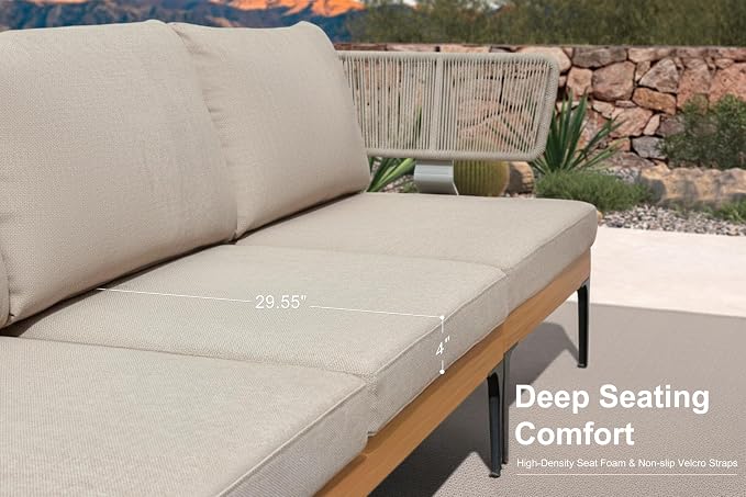 PURPLE LEAF Patio Furniture Set Outdoor Sectional Sofa with Coffee Table Cushions and Pillows Wicker U-Shaped 9 Pieces Aluminum Conversation Sets for Balcony Yard Poolside Garden, Oatmeal Greige