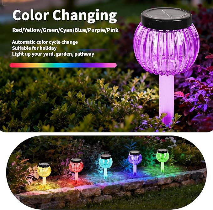 DOUBLEZHE 8Pack Solar Christmas Pathway Lights Outdoor Waterproof, Multicolor & Warm White Changing LED Outdoor Solar Lights Christmas Decorations with Auto On/Off for Garden, Yard, Patio, Walkway