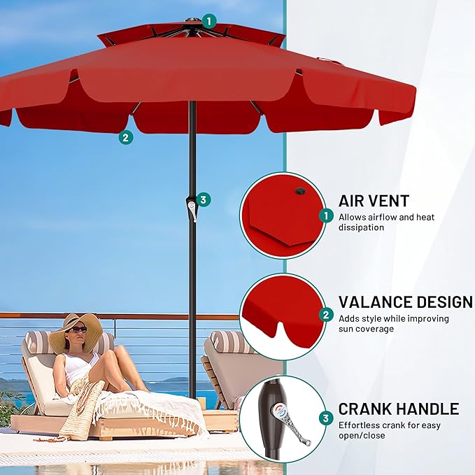 AreShark 12ft 2-Tier Patio Umbrella with Valance - Outdoor Umbrella Waterproof UV Protection, Market Table Umbrella w/ 8 Sturdy Ribs&Crank for Pool, Backyard, Garden(Red)