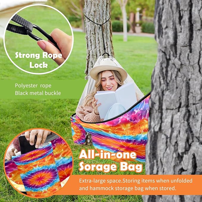 Camping Hammock Double & Single Portable Hammocks with 2 Tree Straps, Great for Hiking,Backpacking,Hunting,Outdoor,Beach,Camping, Tie Dye (9) Pattern