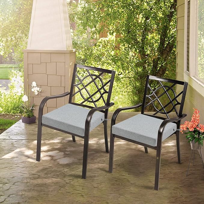 FUNHOME Patio Cushion Covers 22 x 20 x 4 Inch, No Insert! 2 Pack Water Repellent Outdoor Chair Seat Cushion Slip Covers with Zipper and Tie, Replacement Cover Only(Light Grey)
