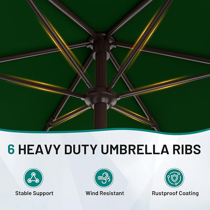 AreShark 7.5FT Patio Umbrella Table Market Umbrella w/Tilt and Crank, Heavy-Duty Outdoor Umbrellas for Pool, Deck, Garden and Backyard, Dark Green