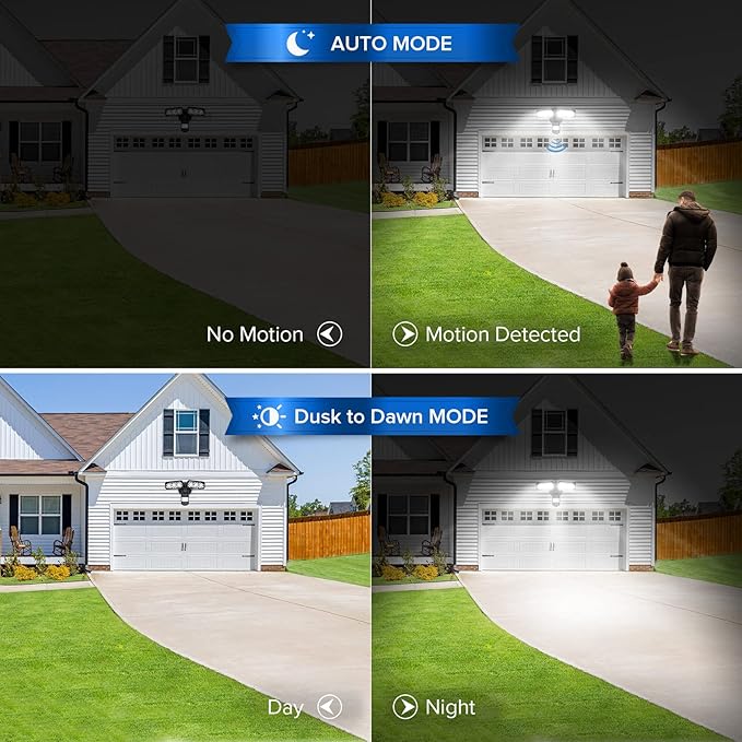 SANSI 38W 5000LM Motion Sensor Outdoor Lights, Flood Light Outdoor Detector with 4 Mode Adjustable, 500W Equiv 5000K Dusk to Dawn, IP65 Waterproof, Motion Sensor Lights for Garage, Yard, Porch (Black)