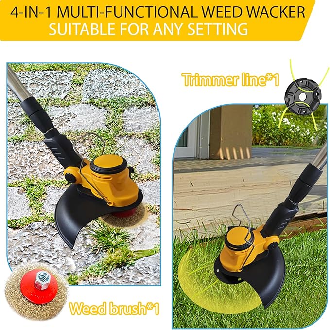 Cordless Weed Wacker for Dewalt 20V MAX Battery(No Batteries), 12 in Electric Weed Eater, 4 in 1 Cordless String Trimme/Edger/Brush Cutter, for Lawn & Garden & Brush Trimming(Tool only)
