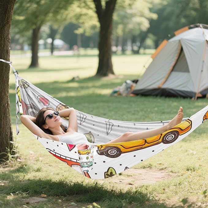 FRMG Cartoon Car Camping Hammock 500 lbs Capacity Portable Hammocks with Tree Straps & Attached Carry Bag, Camping Essentials Gear A0900406a