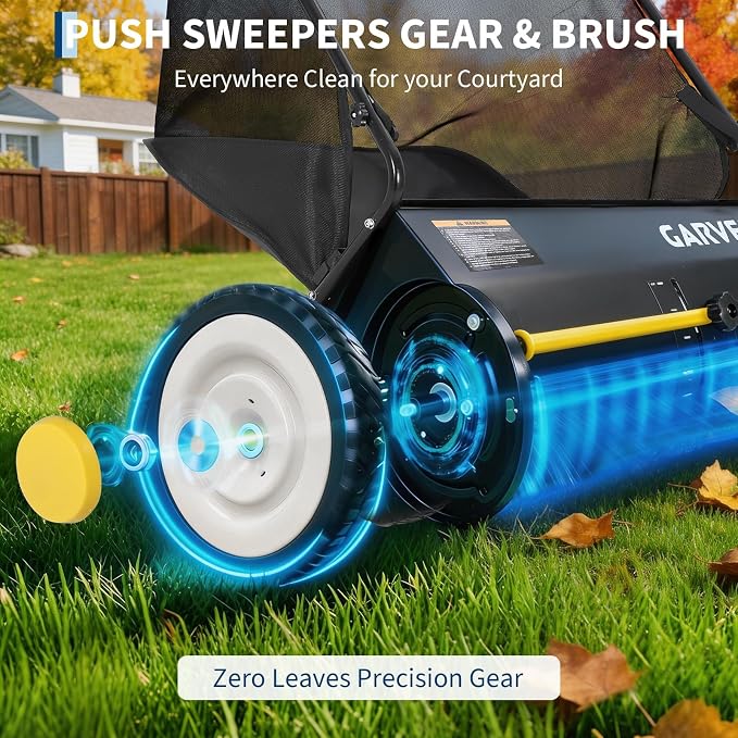 Heavy-Duty 26-Inch Hand-Push Lawn Sweeper with 7 Cu.ft. Collection Bag & Adjustable Brush Reel - Ideal for Picking Up Grass, Leaves, and Yard Debris on Any Terrain
