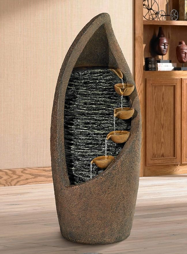 Nathan Cascade 34 1/2" High Large Rustic Indoor Outdoor Decor Faux Stone Floor Fountain with Light LED Standing Waterfall Tiered Water Feature for Outside Garden Patio Yard Backyard - John Timberland